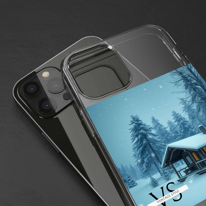 Vantage Style Elegant Mobile Case with iconic logo and winter scene design.