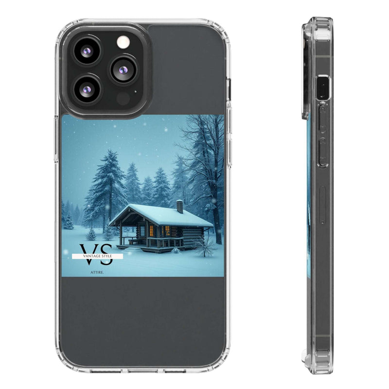 Vantage Style Elegant Mobile Case with Iconic Logo and Snowy Cabin Design