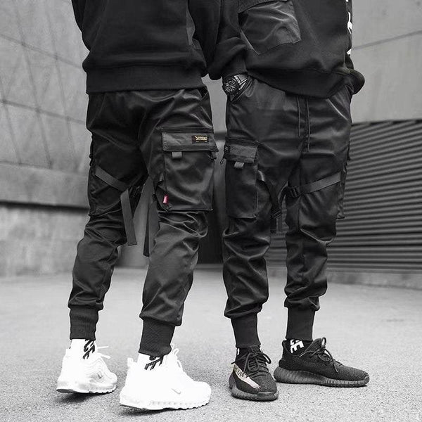 Casual cargo pants with pockets in black, hip hop style, premium cotton, versatile fit.