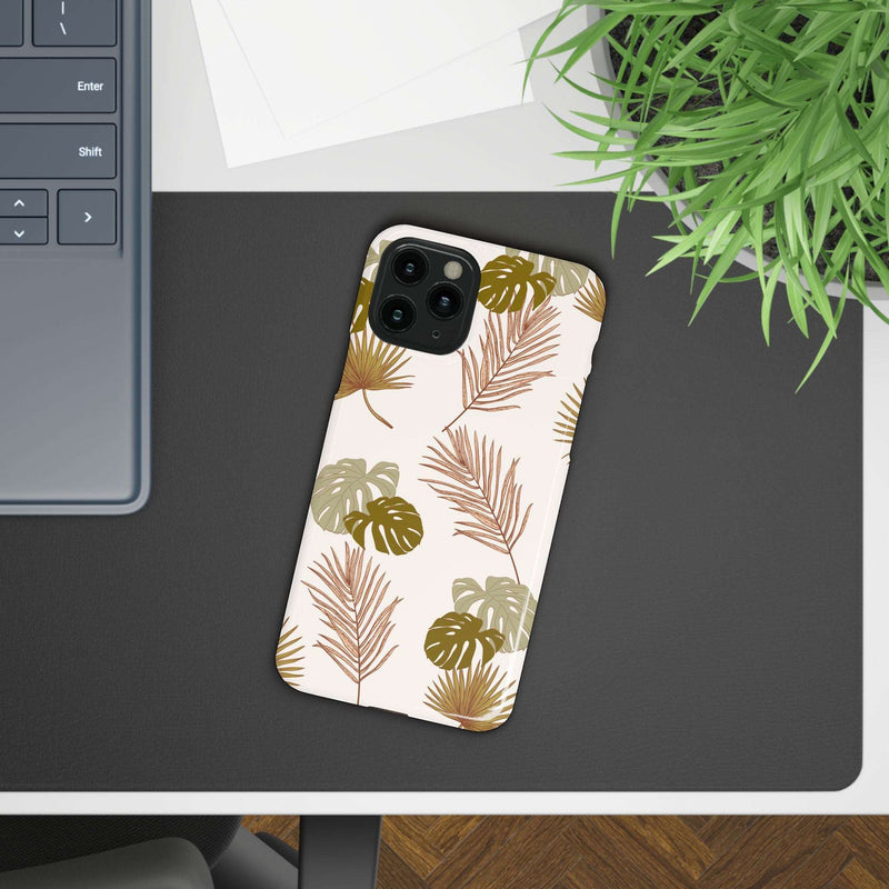 Nature-inspired mobile phone case with tropical leaf design, sleek and durable.