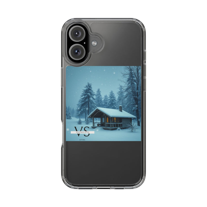 Vantage Style Elegant Mobile Case with Iconic Logo and Winter Cabin Design