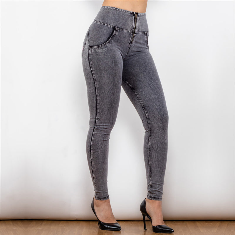 Gray High Waisted Jeggings for Women - Slimming, Comfortable, & Body-Shaping