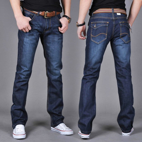 Fashionable men's jeans with a sleek straight-leg fit, designed for style and comfort.