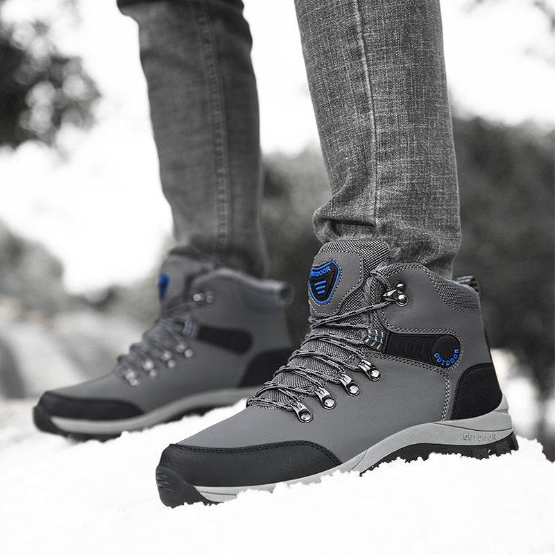 Men's winter boots with hiking lace-up design and warm plush lining, perfect for outdoor adventures.