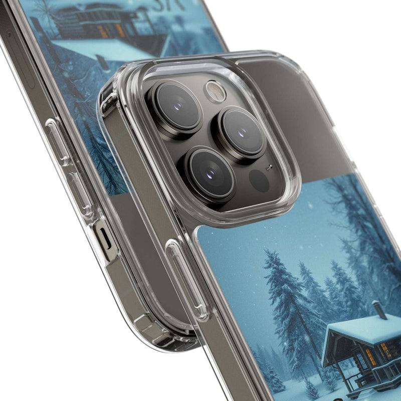 Vantage Style Elegant Mobile Case with iconic logo, sleek protective cover displaying winter landscape design.