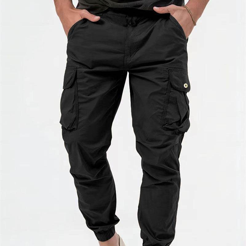 Men's stylish cargo trousers with innovative 3D pockets in solid color for casual and semi-formal wear.