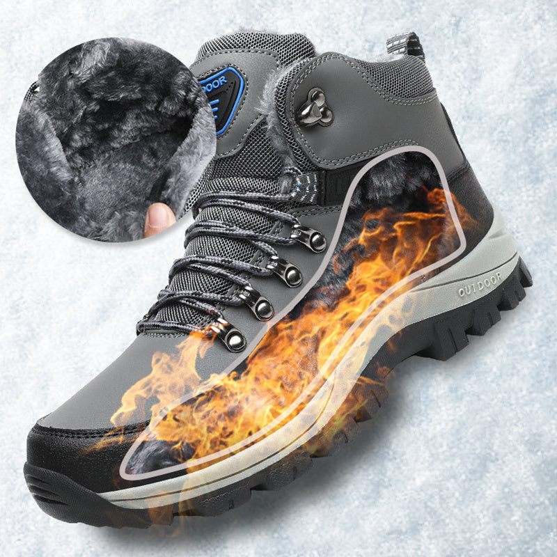 Men's winter boots with warm plush lining and hiking lace-up design.