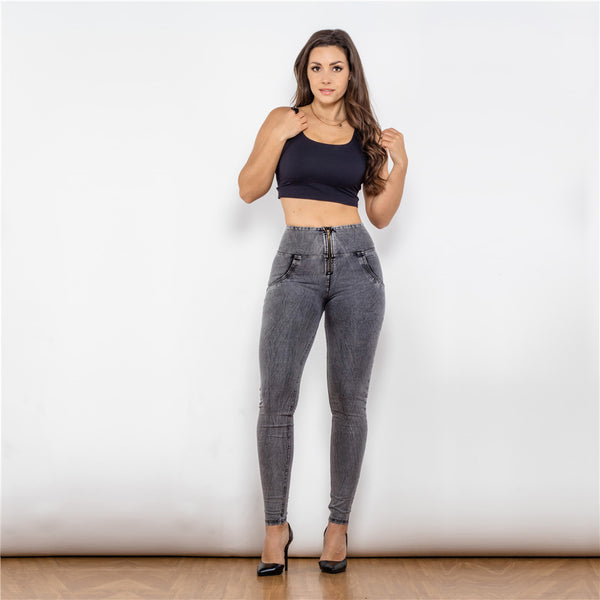 Gray High Waisted Jeggings for Women - Slimming, Comfortable, & Body-Shaping