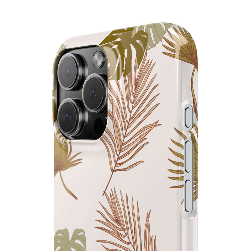 Tropical leaf design mobile phone case, nature-inspired, durable polycarbonate, sleek protection.