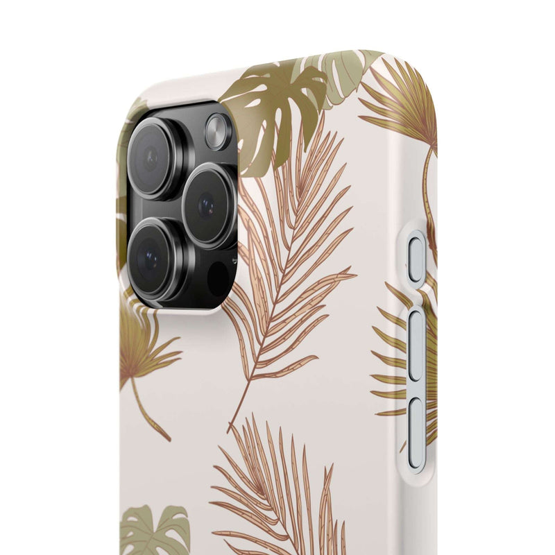 Nature-Inspired Mobile Phone Case with tropical leaf design, durable polycarbonate, and slim fit, supporting wireless charging.