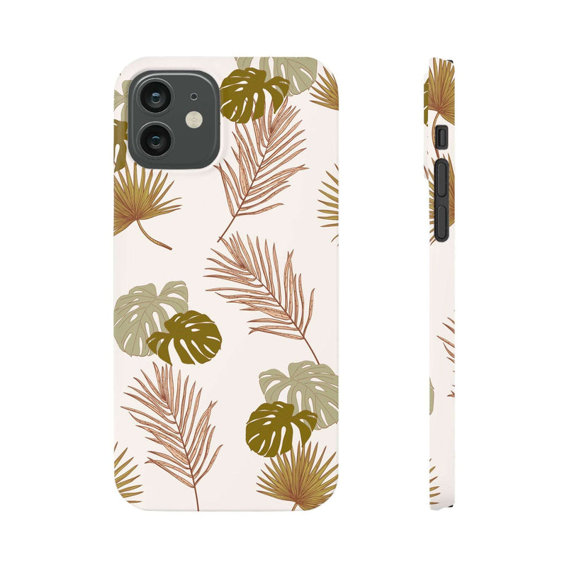 Nature-Inspired Mobile Phone Case with tropical leaf design, slim durable polycarbonate, lightweight, supports wireless charging, iPhone 16 compatible.