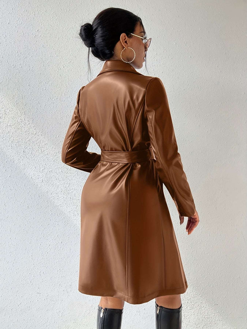 Women's leather trench coat - Elegant Slim Fit PU Coat