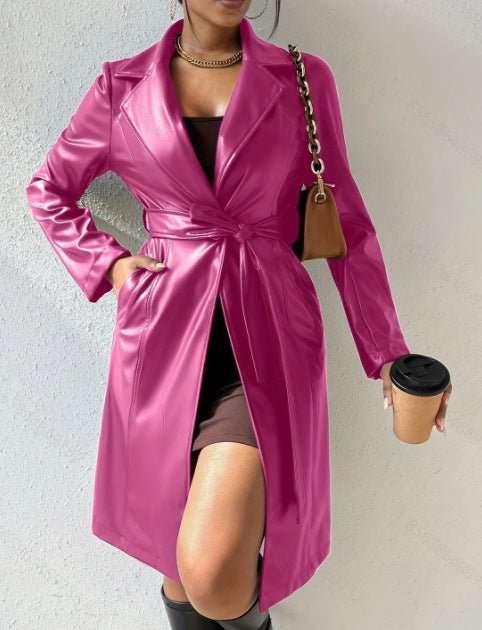 Women's leather trench coat - Elegant Slim Fit PU Coat