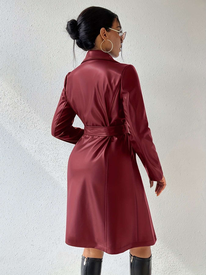 Women's leather trench coat - Elegant Slim Fit PU Coat