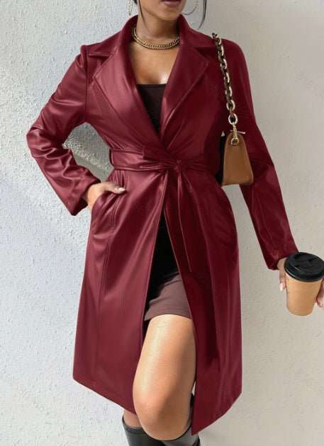 Women's leather trench coat - Elegant Slim Fit PU Coat