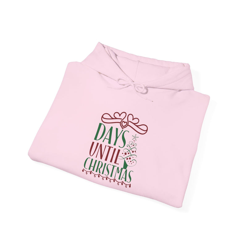 Limited Edition Men's Christmas Hooded Sweatshirt with festive "Days Until Christmas" design, pink color, warm and stylish holiday wear.