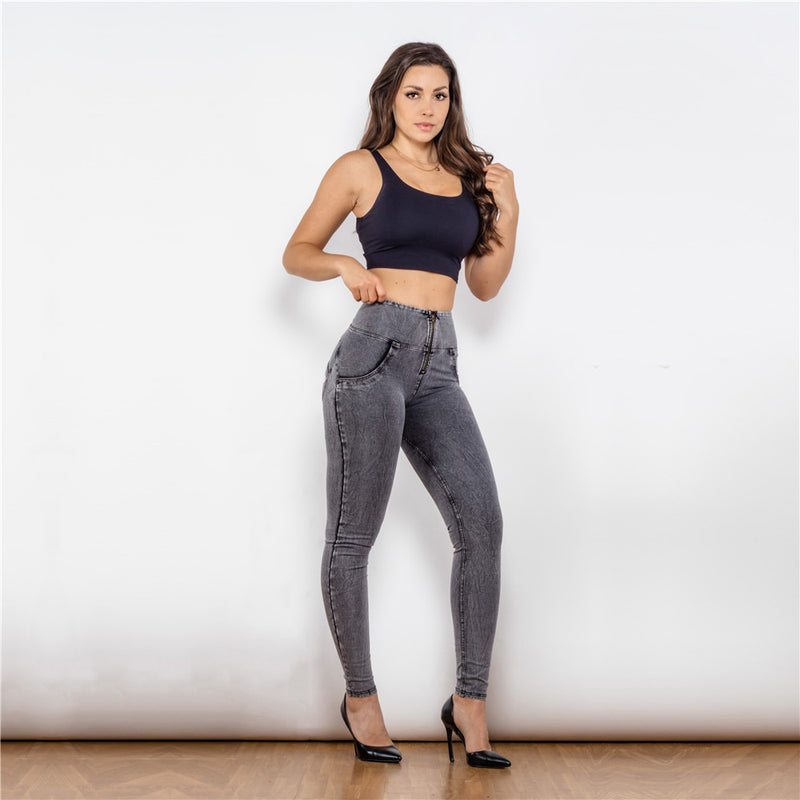 Gray High Waisted Jeggings for Women - Slimming, Comfortable, & Body-Shaping