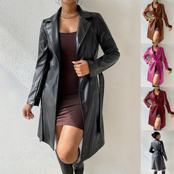 Women's leather trench coat - Elegant Slim Fit PU Coat