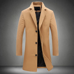 Men's premium wool jacket with classic lapel collar and button closure, offering exceptional warmth and timeless style.