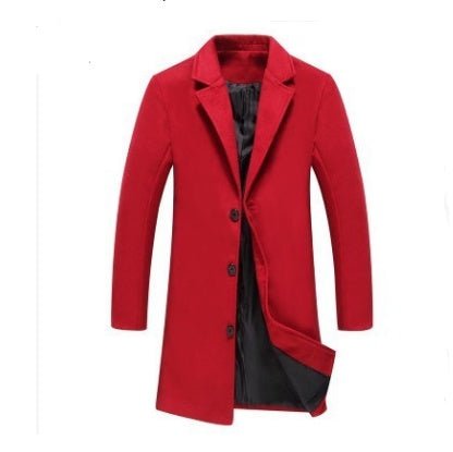 Men’s premium red wool jacket with lapel collar, offering warmth, style, and comfort.