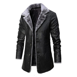 Men's stylish faux leather jacket with plush fleece lining.