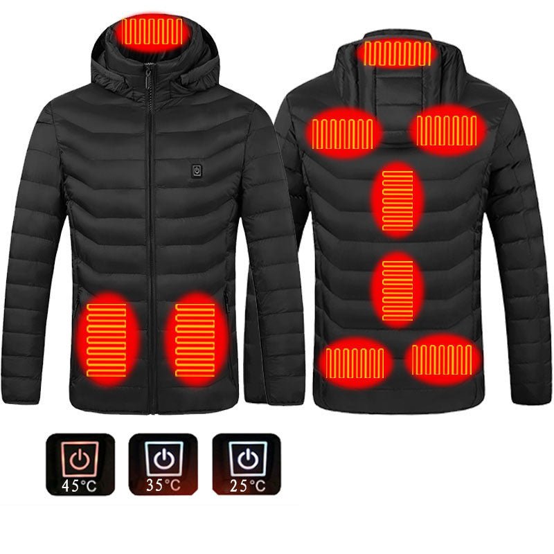 Self-heating jacket with customizable temperature settings for ultimate winter comfort.