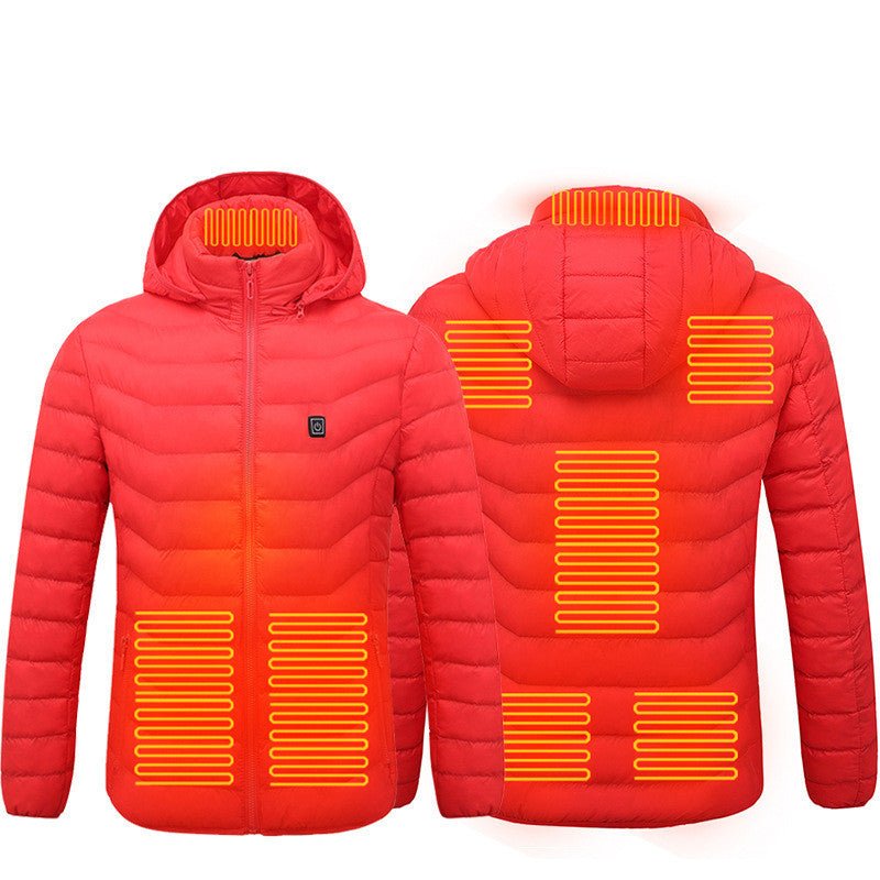 Self-heating jacket with customizable warmth for ultimate winter comfort.