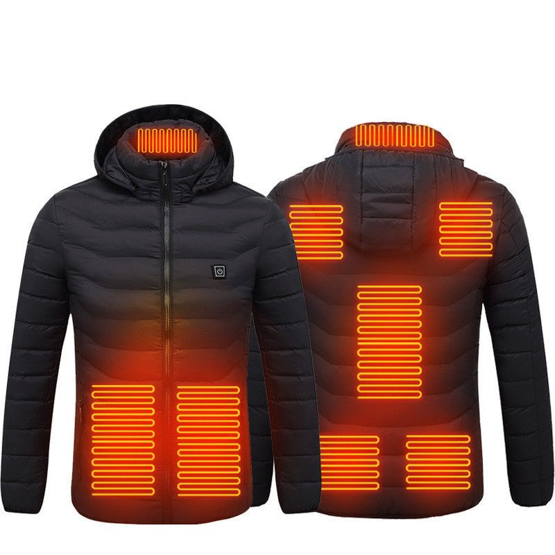 Self-heating jacket with customizable temperature for ultimate winter comfort.