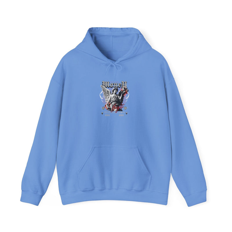 Urban Vibes Men's Graphic Hoodie in blue with bold streetwear design for stylish comfort.