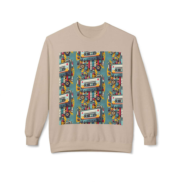 Vintage Cassette Culture Sweatshirt with retro cassette design, 80s nostalgia, unisex fit, and soft fleece fabric.